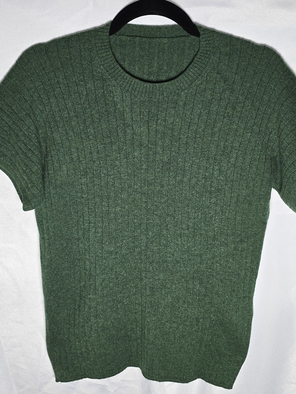 Loro Piana 100% Cashmere Green Ribbed Crewneck Short Sleeve Sweater , Sz S